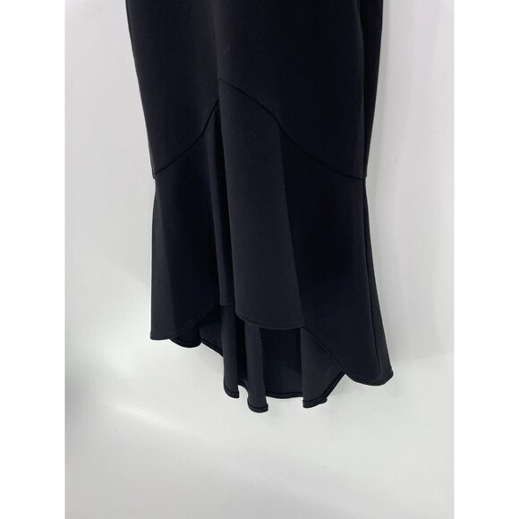 En Focus Studio Sheath Dress Black Mesh Lace Trim Flared Hi Low Hem Sz 6 Witchy - Picture 5 of 12